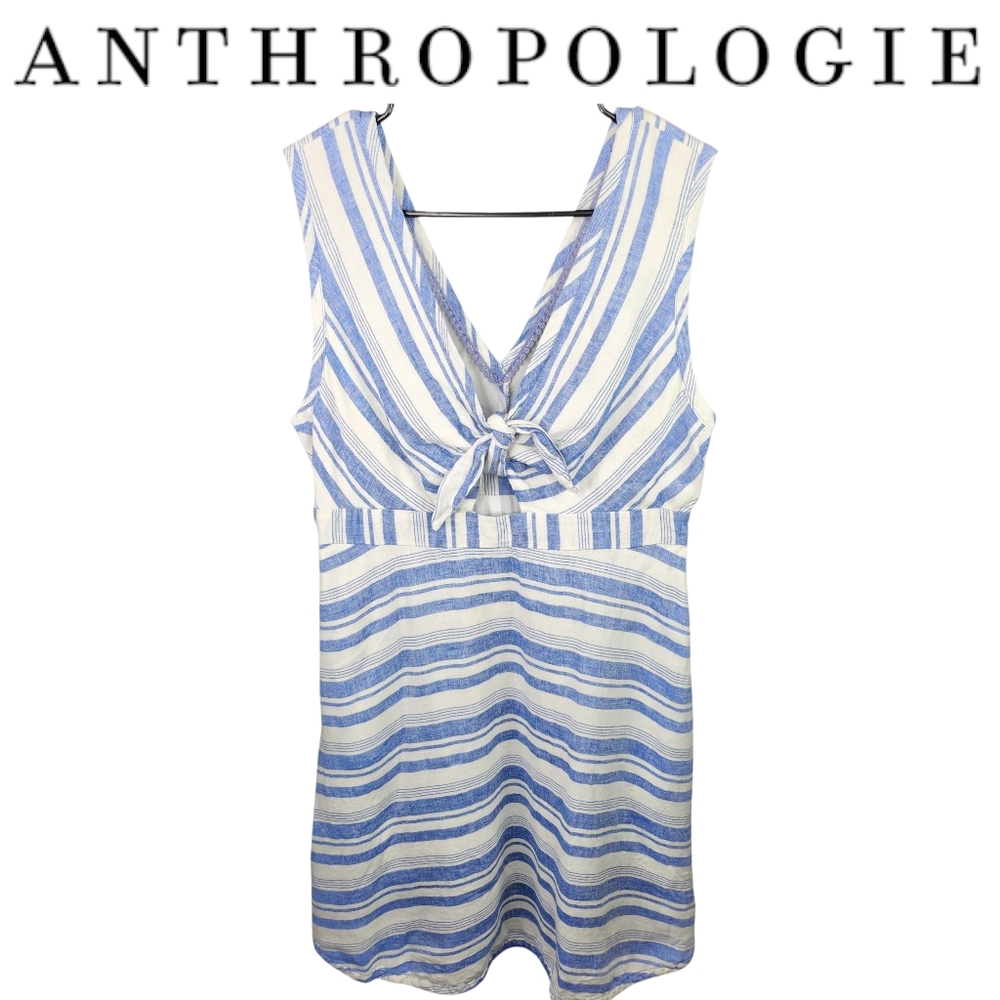 Maeve Blue and White Sleeveless Sundress with Cowl Neck